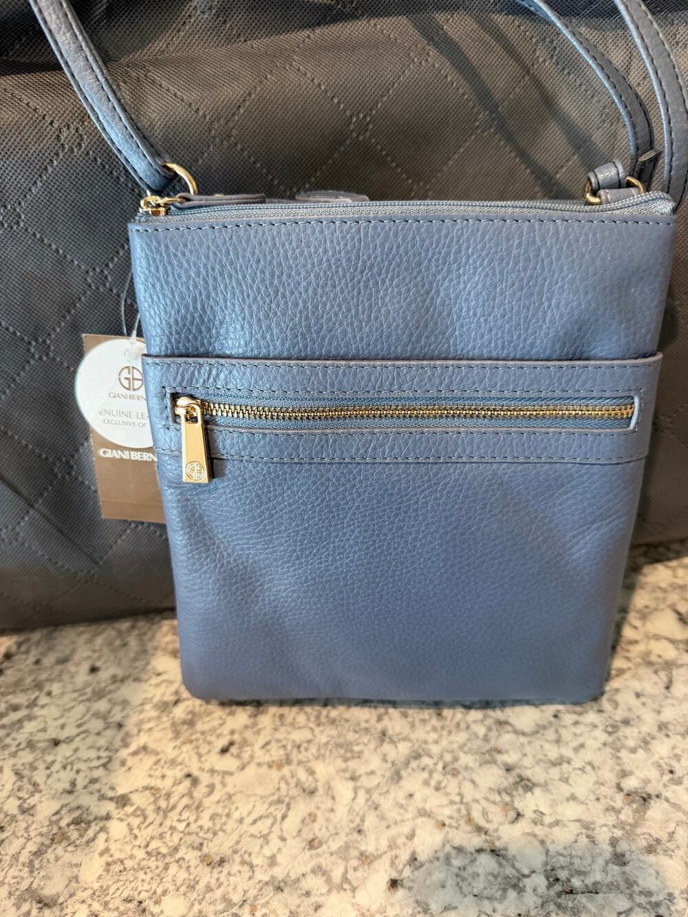 Giani Bernini Genuine Leather Crossbody Bag Blue Folkstone Gray NWT